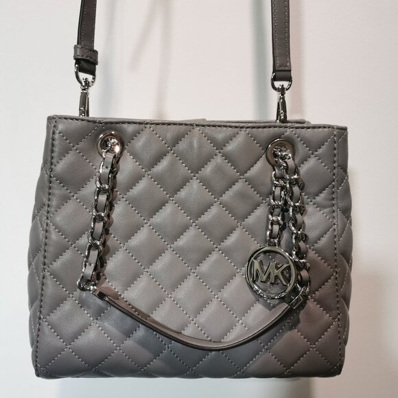 Grey/Silver Quilted Satchel/Crossbody EUC #255 - Picture 1 of 14